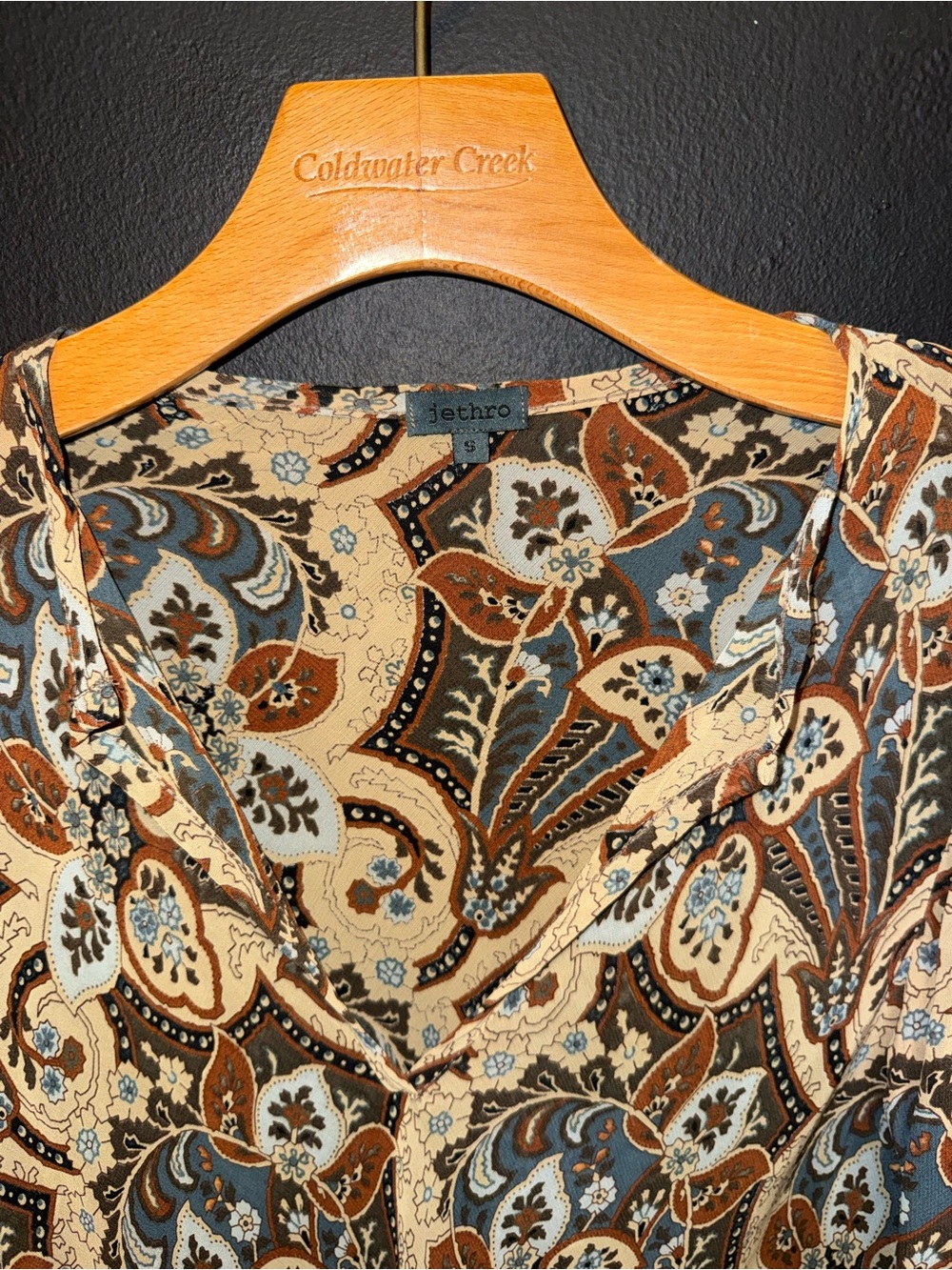 Jethro Paisley Long-Sleeve Blouse in Brown & Blue - Picture 3 of 3